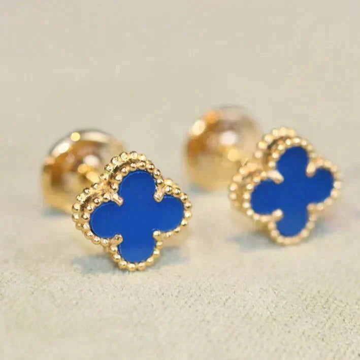 VCA CLOVER MINI 9.5MM BLUE AGATE EARRINGS