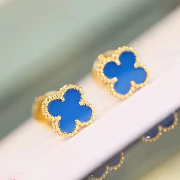 VCA CLOVER MINI 9.5MM BLUE AGATE EARRINGS