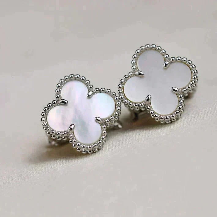 VCA CLOVER MEDIUM 1 MOTIFS WHITE MOP EARRINGS SILVER