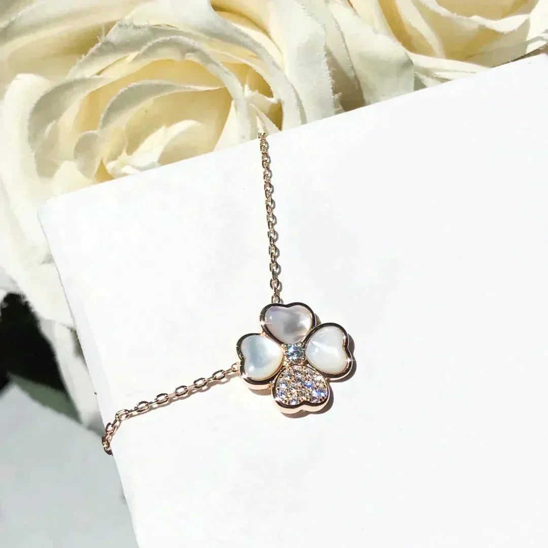 VCA CLOVER MOP DIAMOND ROSE GOLD NECKLACE