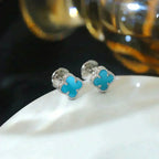 VCA CLOVER MINI TUROUOISE SILVER STUD EARRINGS