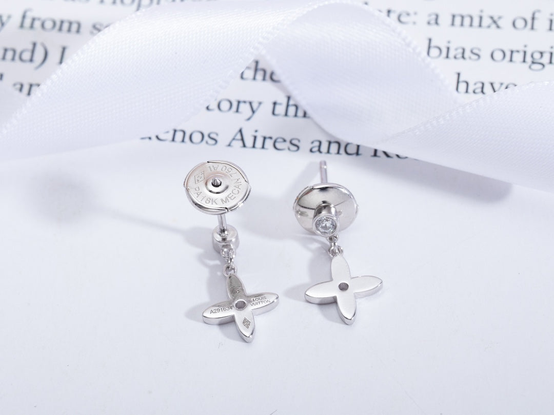 LOUIS VUITTON VIDYLLE SILVER DIAMOND MINI DROP EARRINGS