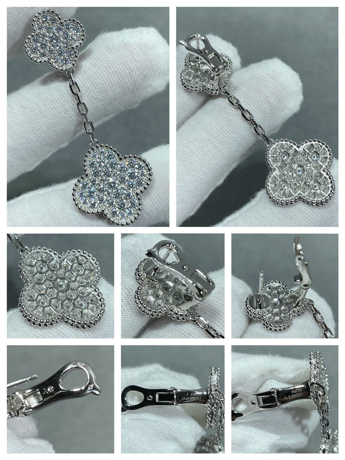 VCA CLOVER 2 MOTIFS DIAMOND PAVED SILVER EARRINGS