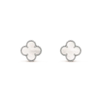 VCA CLOVER MEDIUM 1 MOTIFS WHITE MOP EARRINGS SILVER