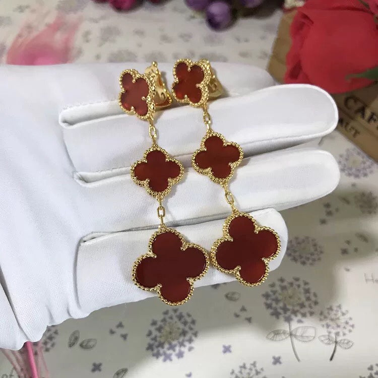 VCA CLOVER 3 MOTIF CARNELIAN DROP EARRINGS
