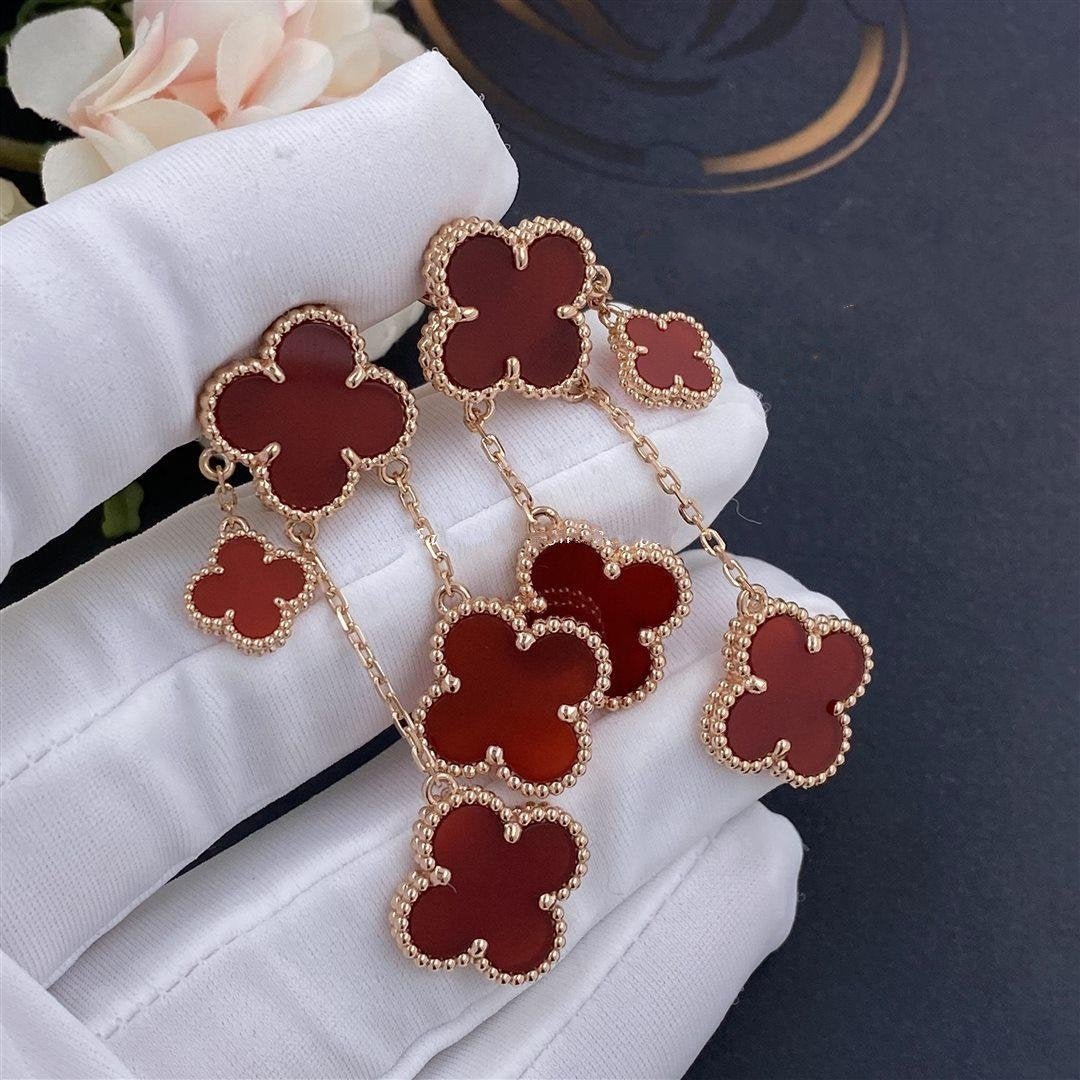 VCA CLOVER EARRINGS CARNELIAN 4 MOTIFS PINK GOLD