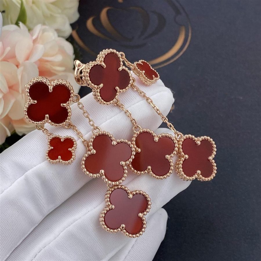 VCA CLOVER EARRINGS CARNELIAN 4 MOTIFS PINK GOLD