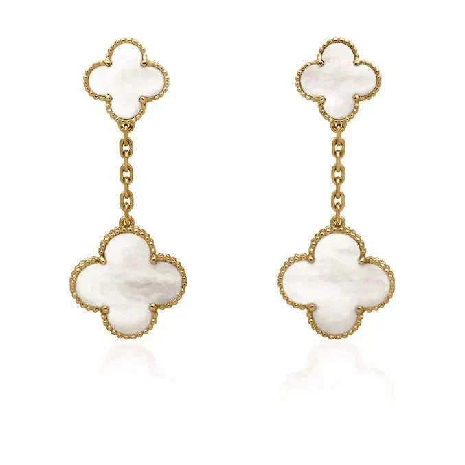 VCA CLOVER 2 MOTIF WHITE MOP EARRINGS